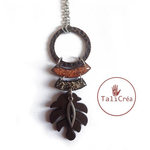 Collier bois et sables rouges et noirs