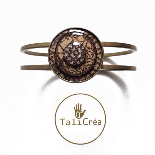 Bracelet bronze cabochons superposés en sables marron beige