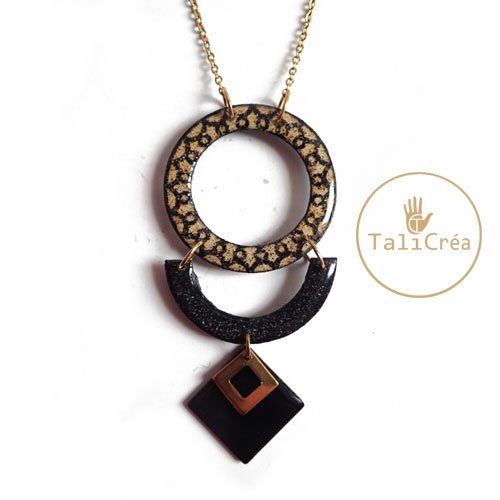 Collier noir et jaune anneau acier doré
