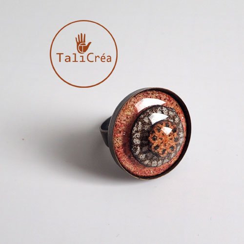 Bague bronze 3 cabochons sables rouge orange marron et blanc