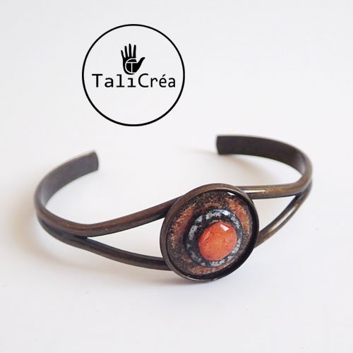 Bracelet bronze cabochons superposés en sables marron orange