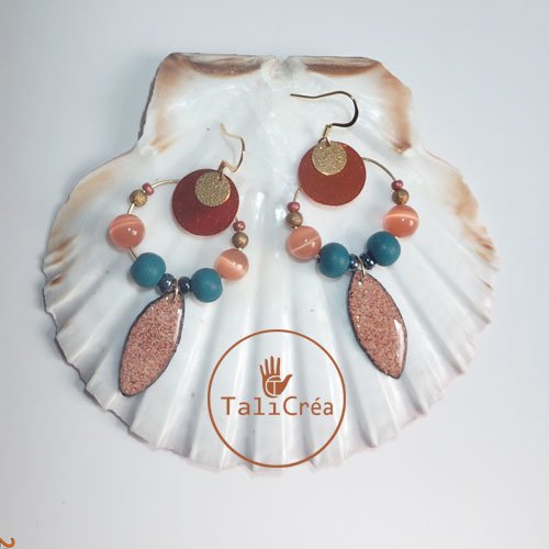 Boucles d'oreilles créoles gouttes de sable rose saumon