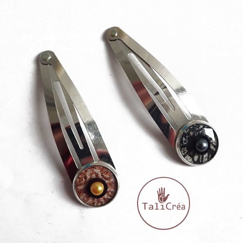 Barrettes clic clac petit cabochon sables et strass