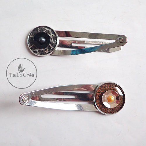 Barrettes clic clac grand cabochon sables et strass