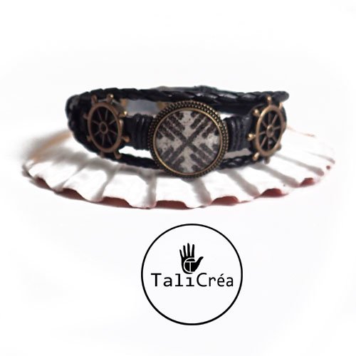 Bracelet marin motif croisé en sable noir et jaune