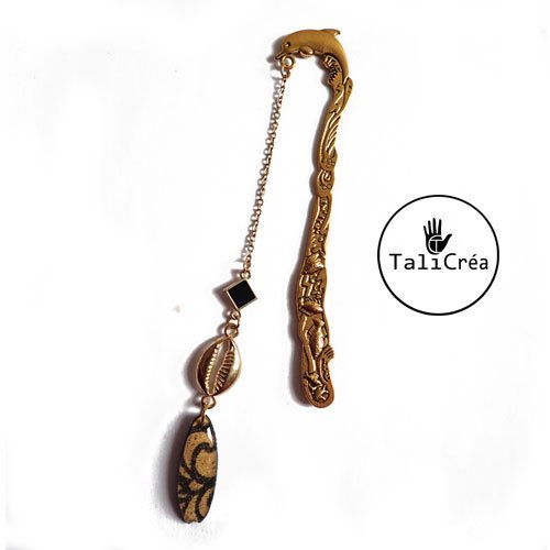 Marque page doré planche de surf en sable noir et jaune