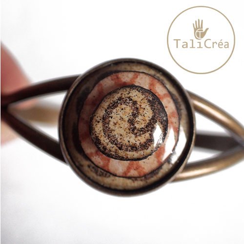 Bracelet bronze cabochons superposés en sables jaunes, marron, saumon