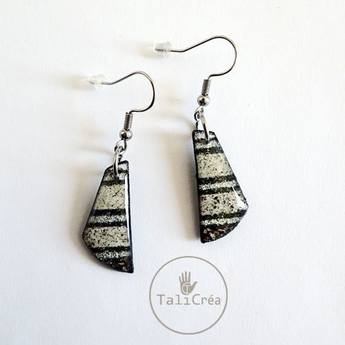 Boucles d'oreilles sables bretons et paillettes argentées