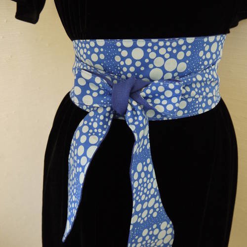  ceinture tissu style japonais, obi, - liberty japonais bleu électrique et bleu plus clair - réversible 