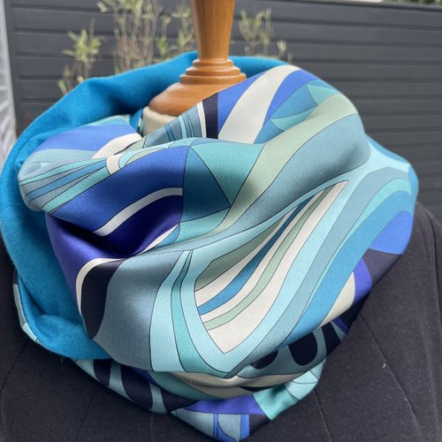 Luxe : snood écharpe tube foulard circulaire - réversible soie multicolore et cachemire