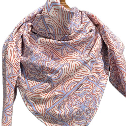 Grand bandana en coton indien léger, imprimé main, block print