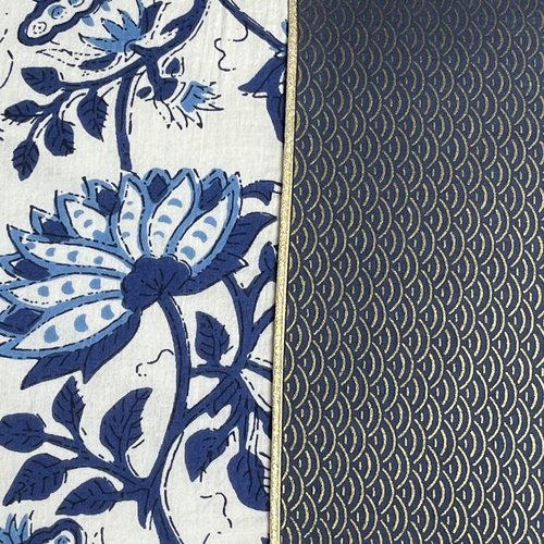 Housse de coussin, coton block print et tissu japonais marine et doré, modèle unique, 40 x 40