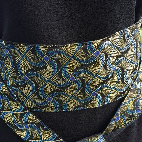 Ceinture obi, ceinture tissu, ceinture style japonais, motifs style wax, réversible lin noir