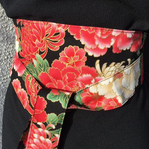 Ceinture obi, tissu japonais, ceinture style japon, réversible, tissu japonais, fleurs, ceinture mariage, cérémoni