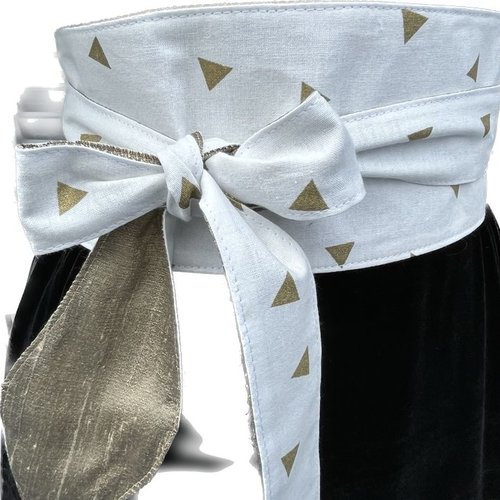 Obi ceinture style  japonaise,  blanche et triangles dorés + soie sauvage doré foncé, idéal ceinture pour cérémonie