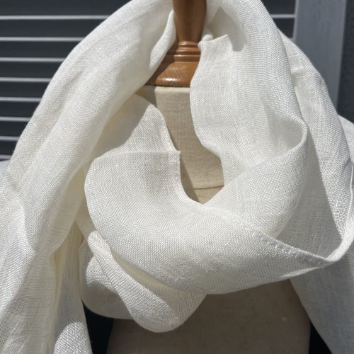 Foulard lin blanc, étamine de lin, grand chèche,