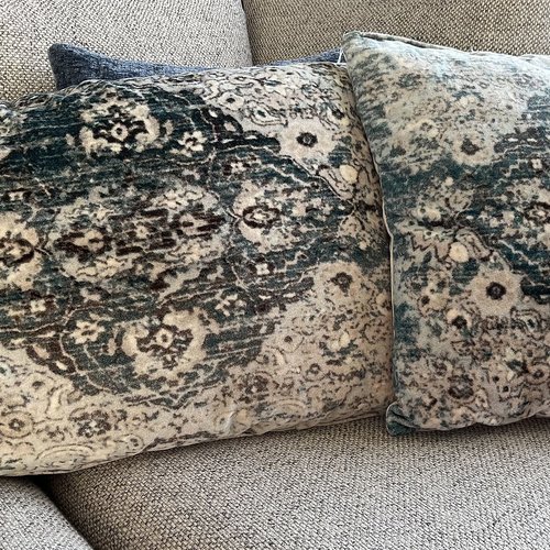 2 coussins complets, velours de coton style kilim réversible velours de coton blanc cassé