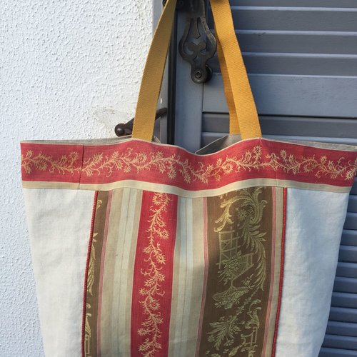 Sac cabas sac de plage ou sac fourre tout, lin et toile à matelas ancienne, upcycling, modèle unique