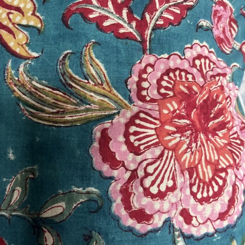 Housse de coussin, coton block print et lin, modèle unique, 40 cm x 40