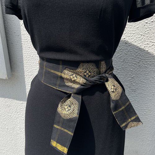 Ceinture tissu, bandau, headband noir et doré, + chouchou assorti