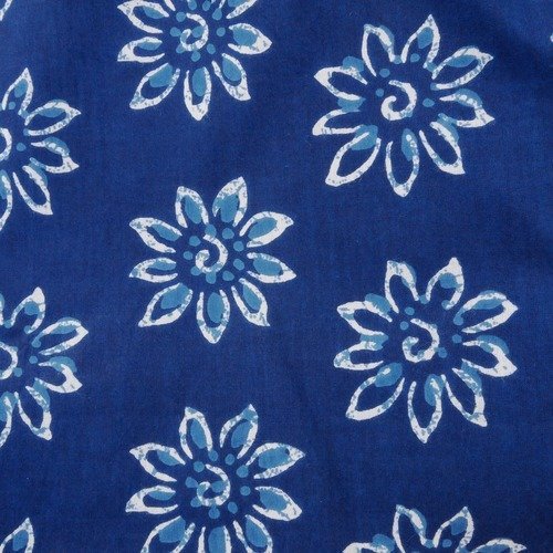 Voile de coton indien indigo et blanc - tissu tamponné à la main - block print