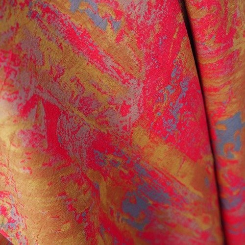 Tissu souple et léger, provenant d'un sari rapporté d'inde - rouge or bleu lavande