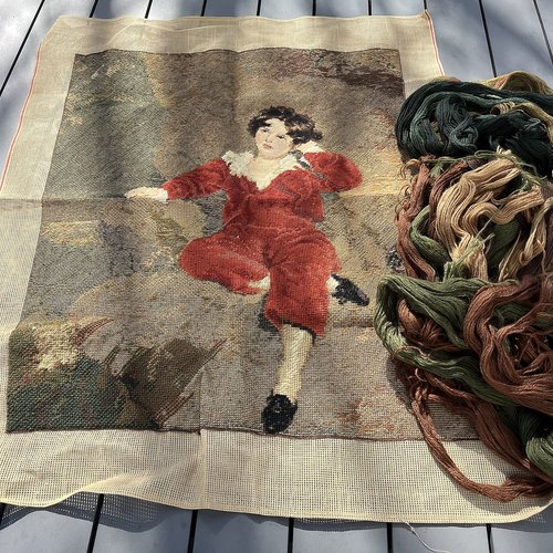 Tapisserie tramée broderie à terminer + tous les fils l'enfant en rouge reynolds