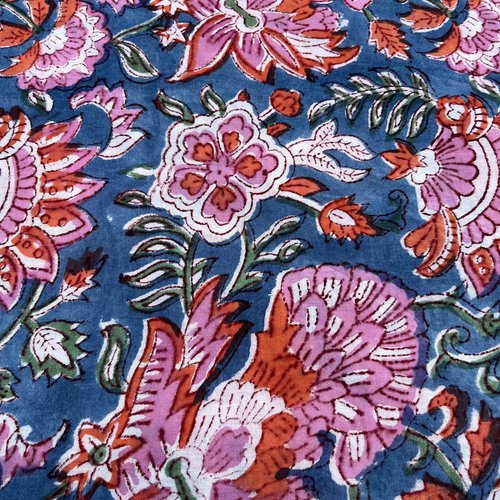 Voile de coton indien, block print, couleurs végétales, vendu au mètre