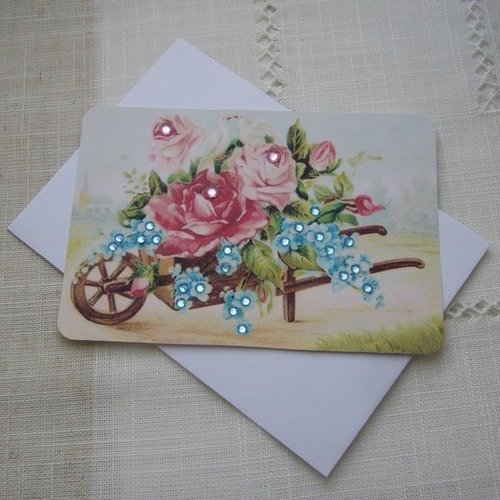Carte Fete Anniversaire Faite Main Brouette Debordant De Fleurs Enveloppe Blanche Un Grand Marche