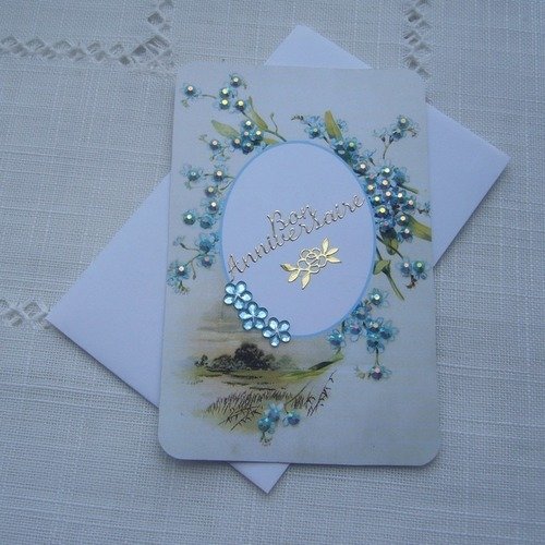 Carte Anniversaire Ou Embellissement Fait Main Strass Stickers Dores Enveloppe Blanche Un Grand Marche