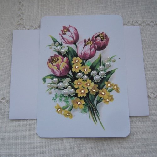 Carte 1er Mai Faite Main Bouquet De Fleurs Avec Brins De Muguet
