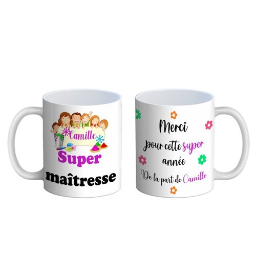 Mug maîtresse personnalisable, mug maîtresse prénom, idée cadeau fin d'année scolaire