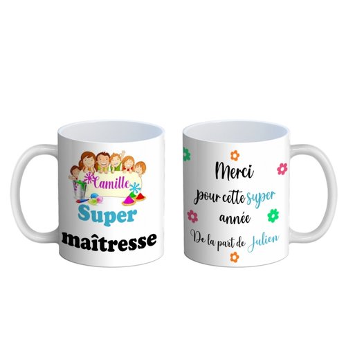 Mug maîtresse personnalisable, mug maîtresse prénom, idée cadeau fin d'année scolaire