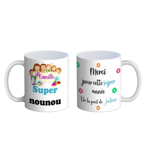 Mug nounou personnalisable, mug nounou prénom, idée cadeau fin d'année scolaire