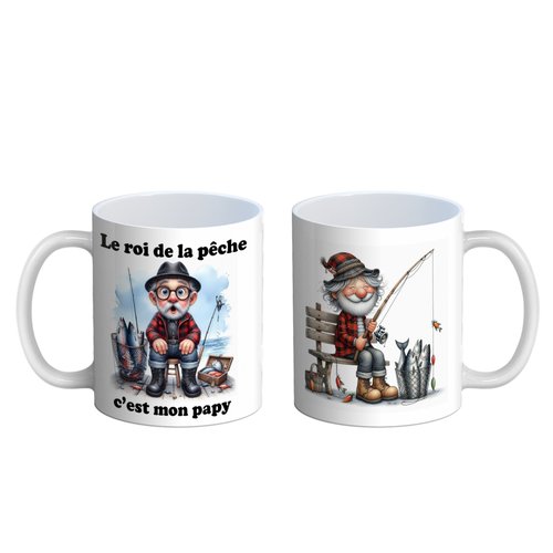 Mug papy pêcheur, le roi de la pêche c'est mon papy, idée cadeau fête des grand pères