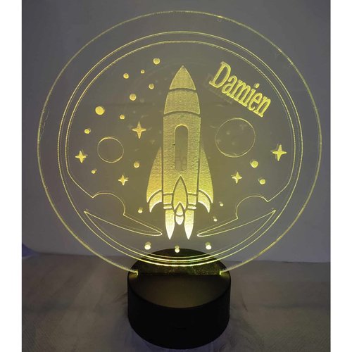 Veilleuse lampe fusé, fabrication au laser avec télécommande 9 couleurs en 1, personnalisable avec prénom