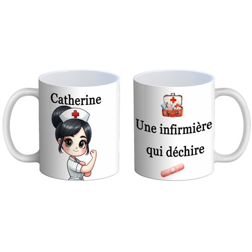 Mug infirmière personnalisable, mug infirmière qui déchire avec prénom, idée cadeau collègue