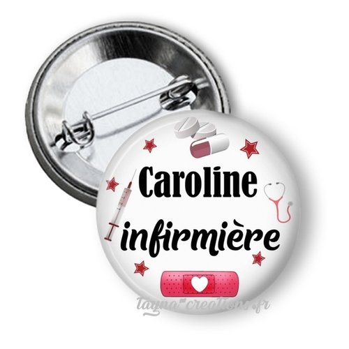 Badge infirmière personnalisé avec prénom, 50 mm