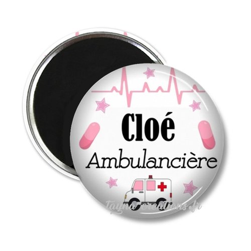 Badge ambulancière personnalisé avec prénom, 50 mm