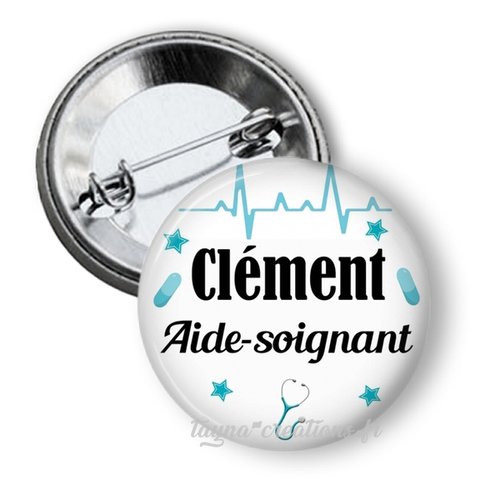 Badge aide soignant personnalisé avec prénom, 50 mm