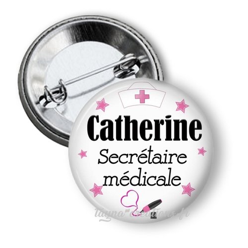 Badge secrétaire médicale personnalisé avec prénom, 50 mm