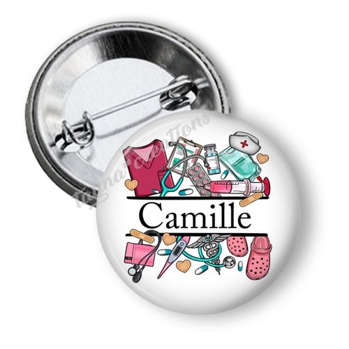 Badge infirmière personnalisé avec prénom, 50 mm