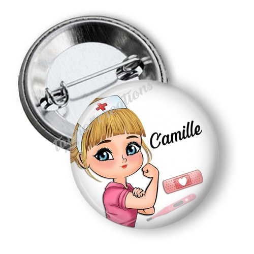 Badge infirmière personnalisé avec prénom, 50 mm