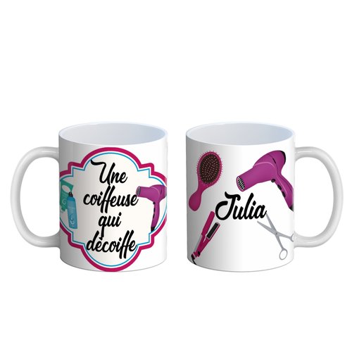 Mug coiffeuse personnalisable, cadeau une coiffeuse qui décoiffe, a personnalisé avec prénom
