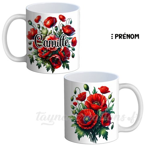 Mug coquelicot personnalisable, mug avec prénom