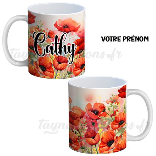 Mug coquelicot personnalisable, mug avec prénom