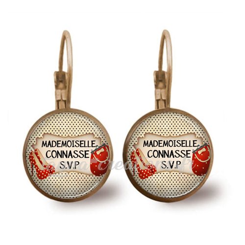 Boucle d’oreilles mademoiselle connasse, dormeuse originale mademoiselle connasse svp