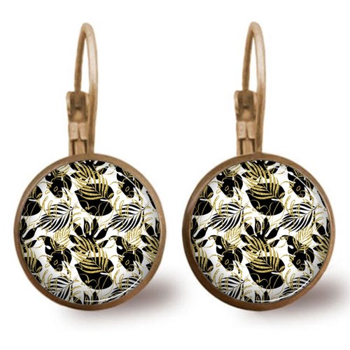 Boucle d’oreilles feuille, dormeuse bronze les feuilles