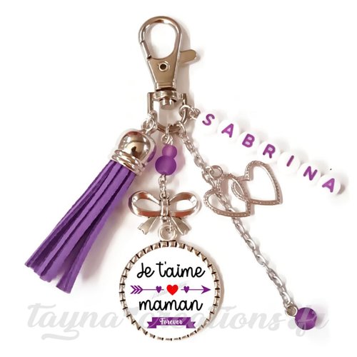 Votre prénom, porte clés je t'aime maman, cadeau pour elle