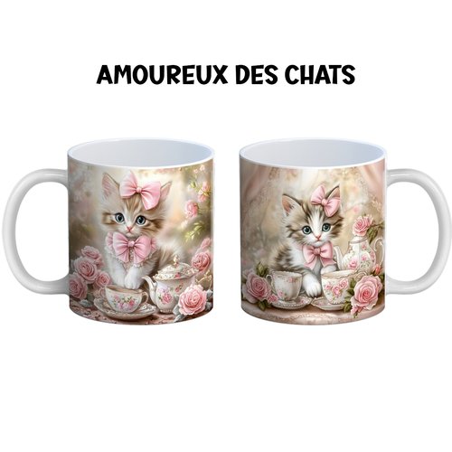 Mug chat avec fleur, cadeau pour les amoureux de chat